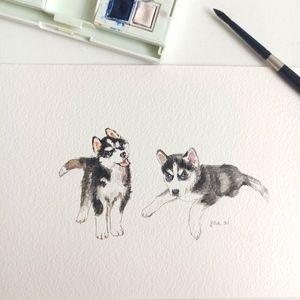 Original Watercolor painting Husky